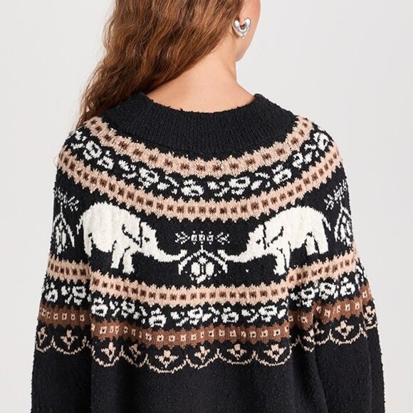 Free People Oversized boxy boucle Nellie Fair Isle Elephant Cozy Sweater 🐘 ❤️ - Picture 3 of 10